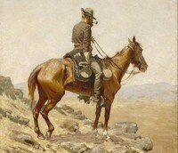 Technický pokrok - výstavba železnice, elektrické vedení, telegraf, ale i natažení pouhého ostnatého drátu - začal jezdce Pony Expressu a později i kovboje rychle vytlačovat. Zdroj: Wikipedie, Frederic Remington